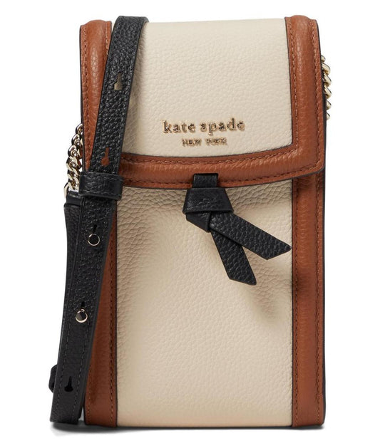 Knott Color-Blocked Pebbled Leather North/South Phone Crossbody