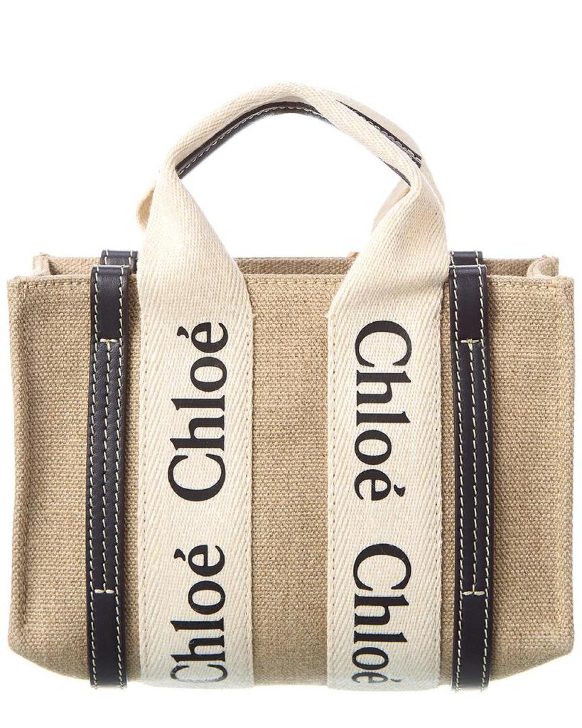 Chloé Woody Mini Canvas & Leather Tote