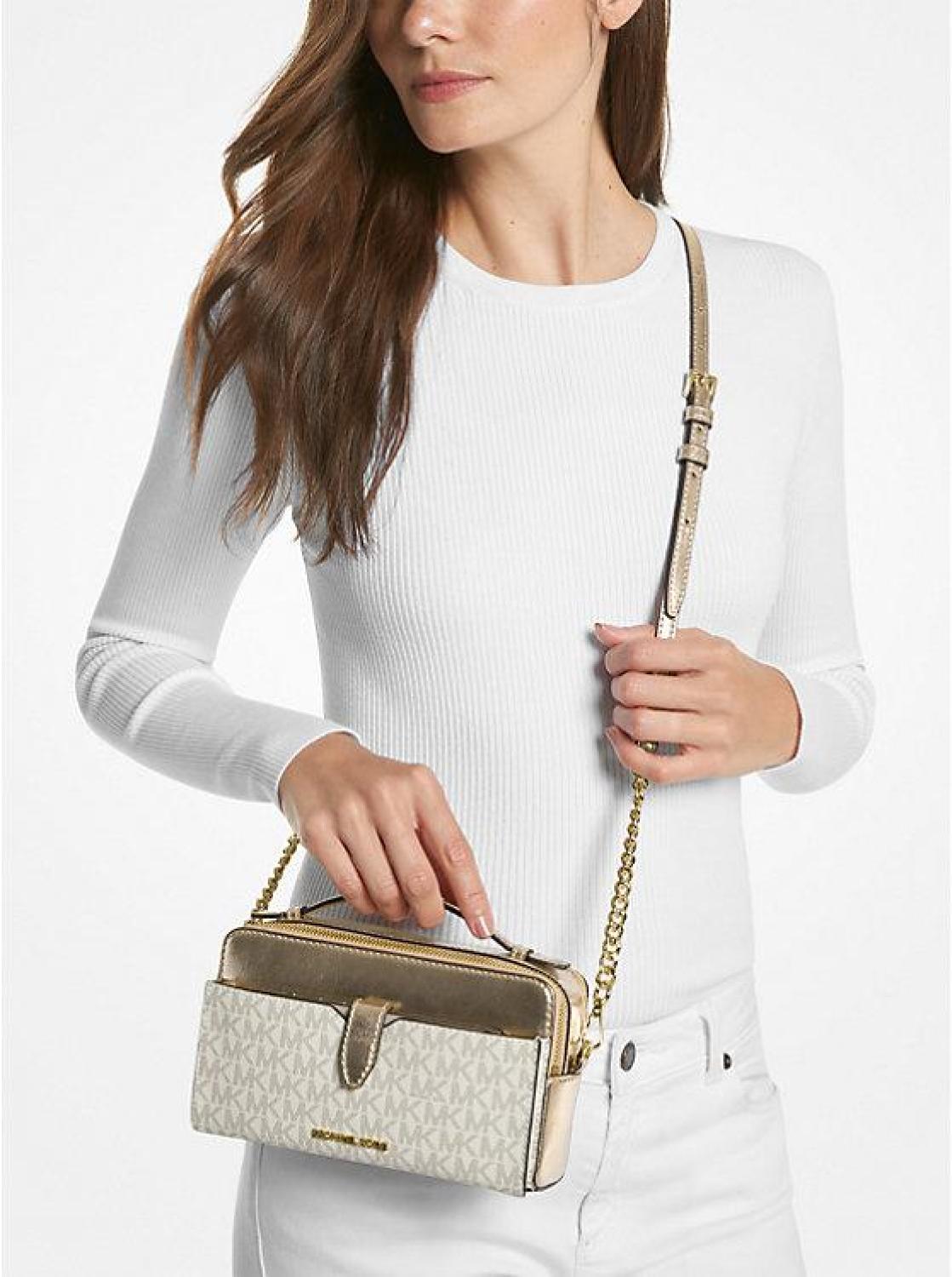 Jet Set Medium Signature Logo and Patent Double-Zip Crossbody Bag