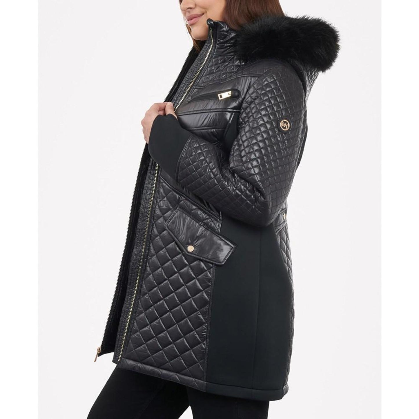 Women's Plus Size Faux-Fur-Trim Hooded Quilted Coat