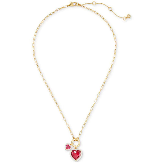 Gold-Tone White-Framed Red Crystal Heart Multi-Charm Pendant Necklace, 16" + 3" extender