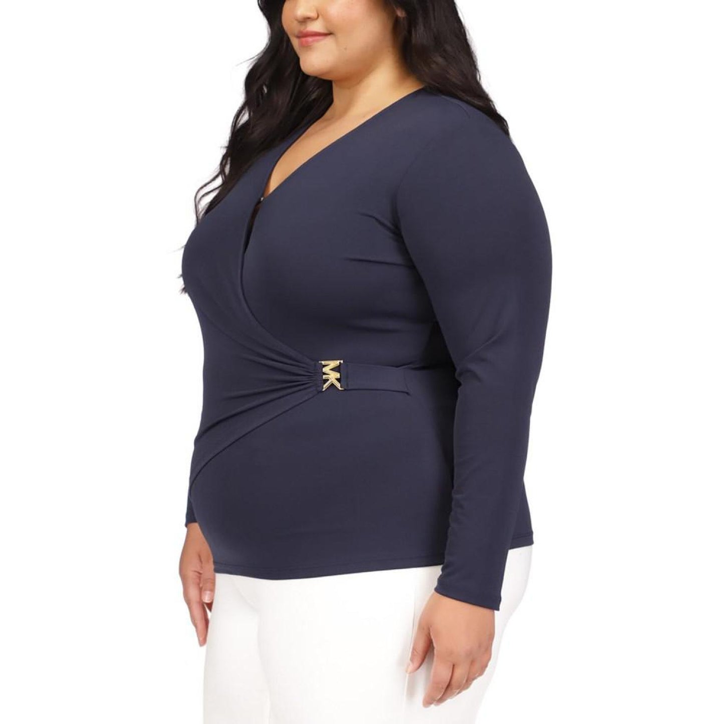 Plus Size Faux-Wrap Logo-Hardware Top