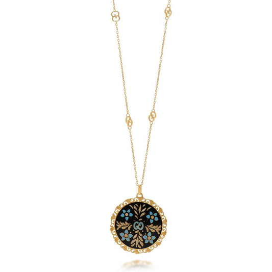 Gucci Icon Blooms 18K Yellow Gold and Enamel Pendant Necklace YBB47935900100U