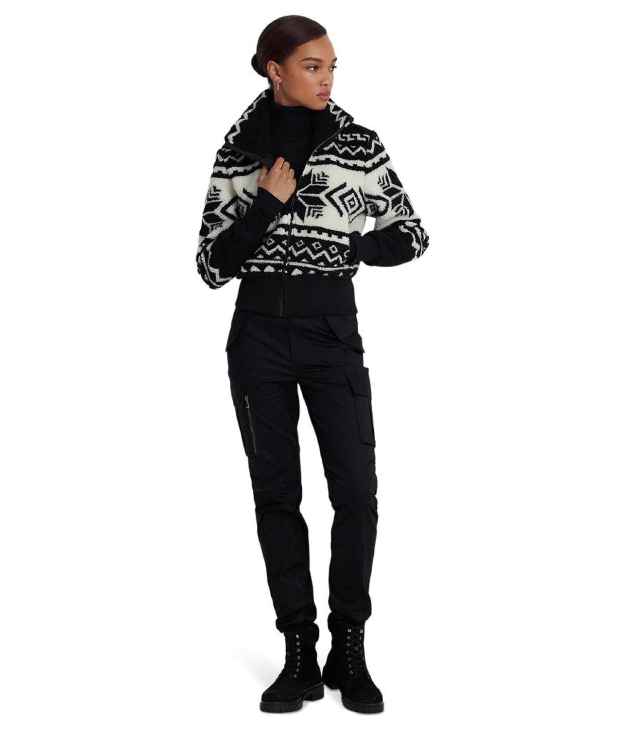 Fair Isle Jacquard Fleece Mockneck Coat