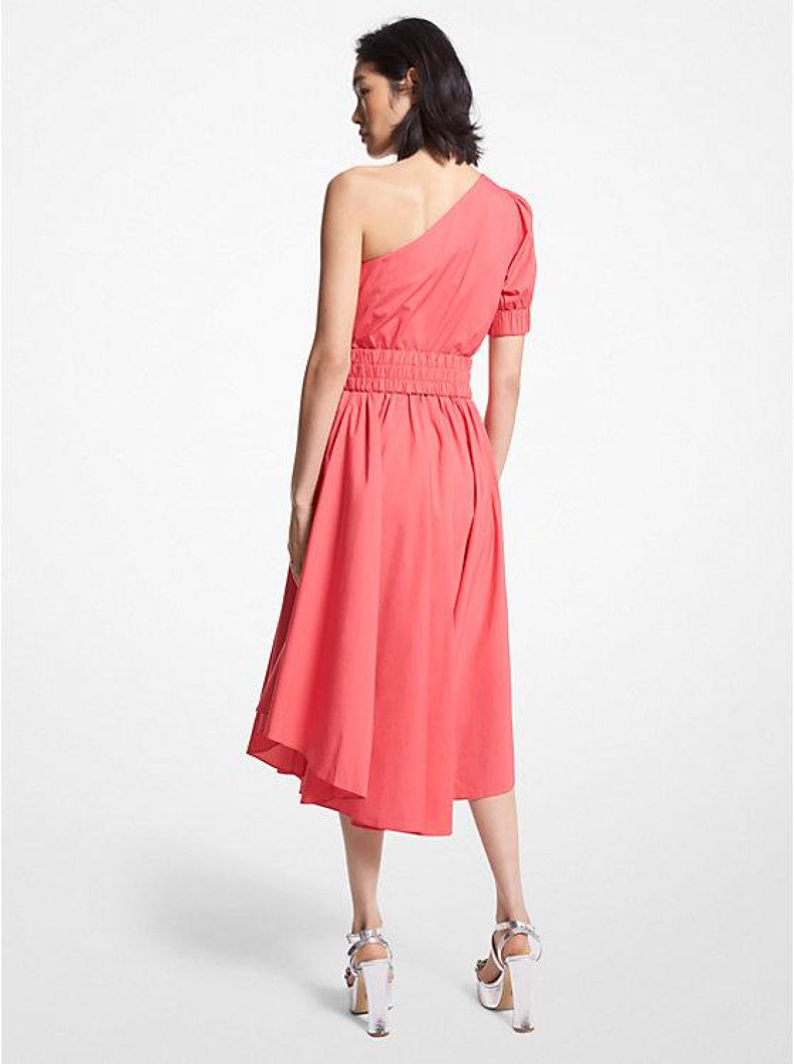 Stretch Cotton Poplin One-Shoulder Dress