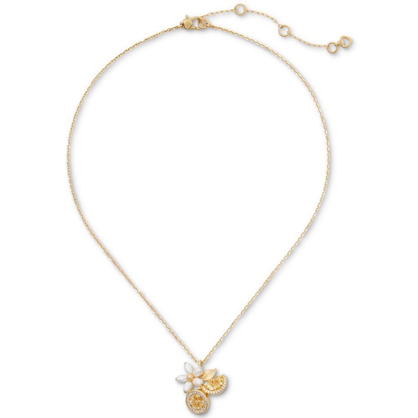 Gold-Tone Mixed Stone Flower & Lemon Multi-Charm Pendant Necklace, 16" + 3" extender