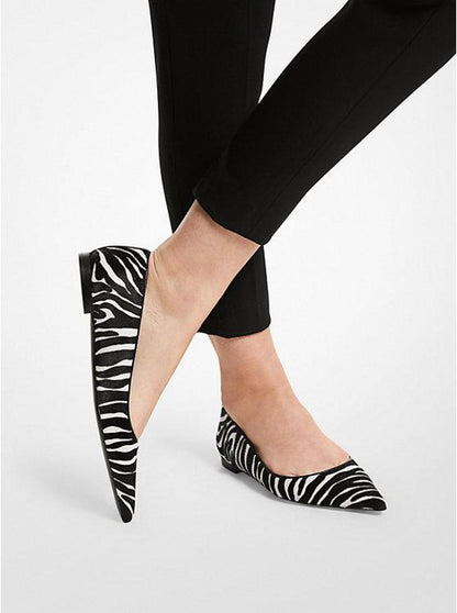 Agnes Zebra Print Calf Hair Flat