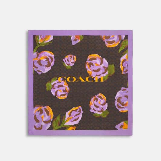 Coach Outlet Signature Rose Print Silk Square Scarf