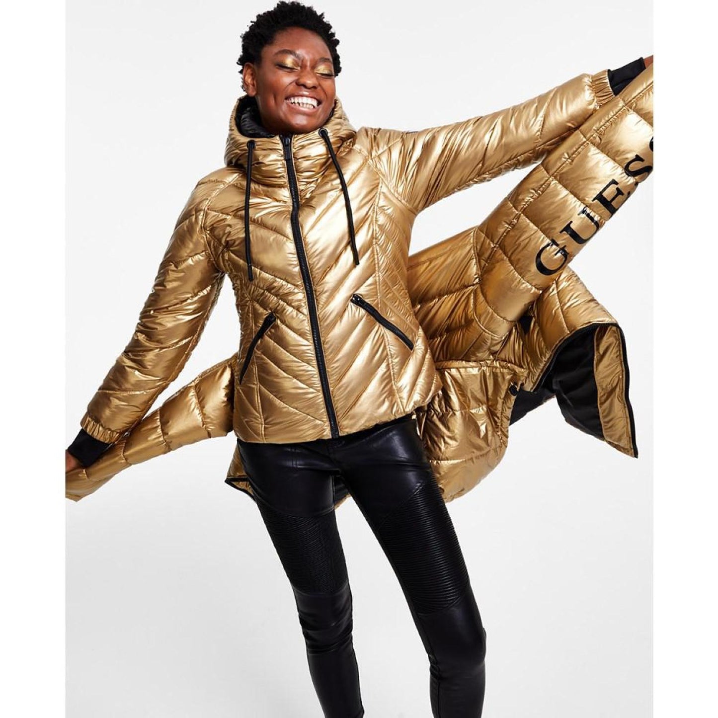 Women's Metallic Quilted Hooded Puffer Coat, Created for Macy's