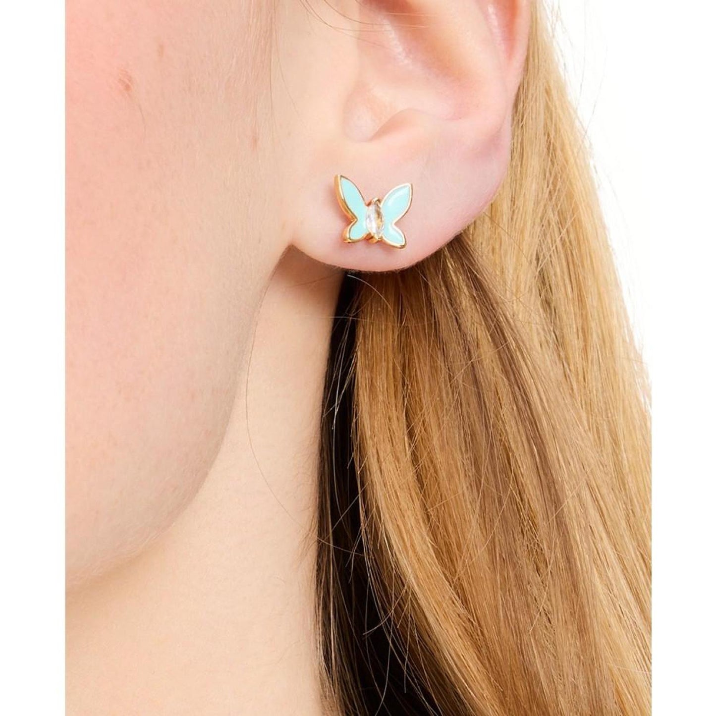 Gold-Tone Cubic Zirconia & Colored Butterfly Mini Stud Earrings