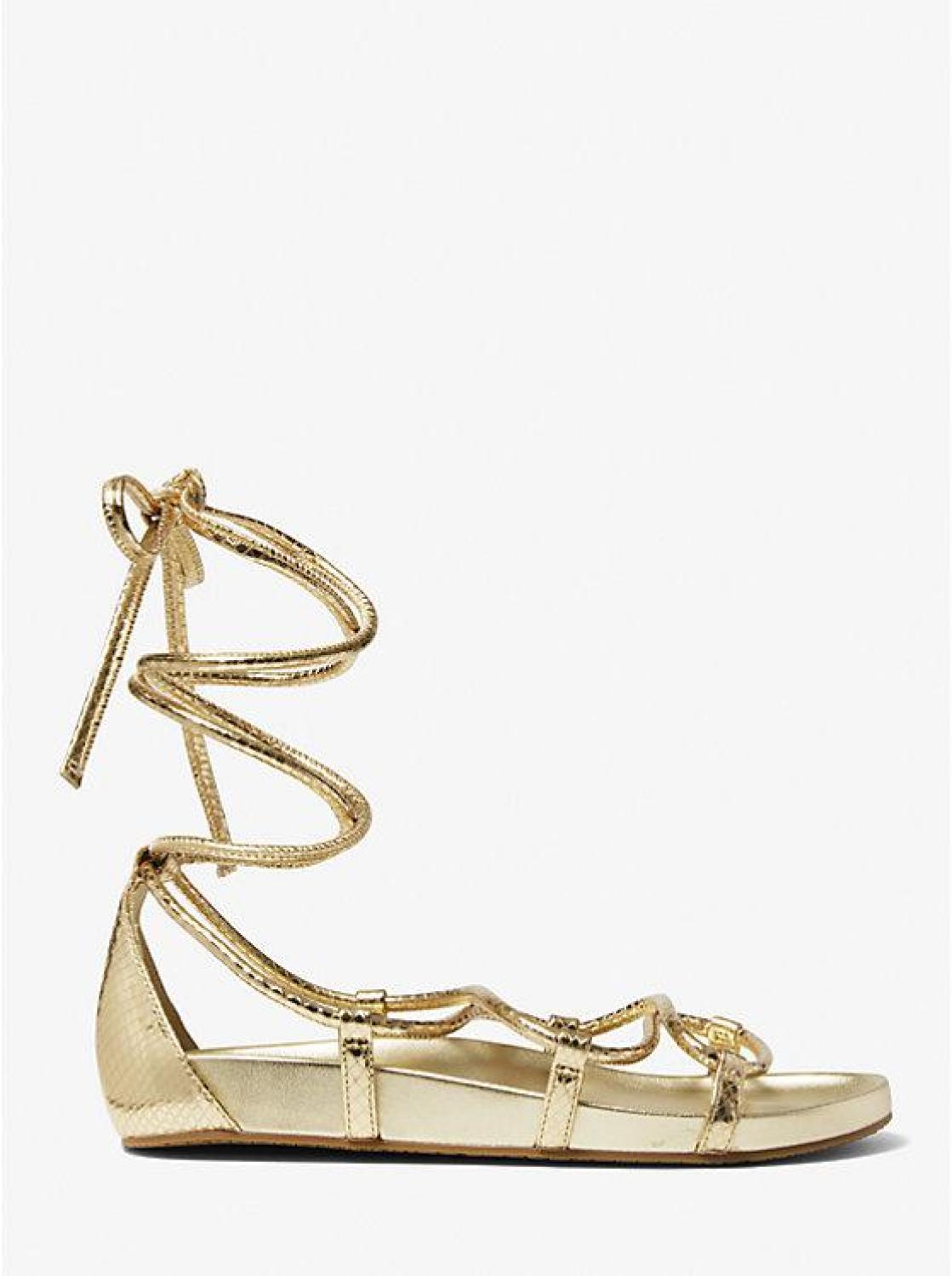 Vero Metallic Snake Embossed Lace-Up Sandal