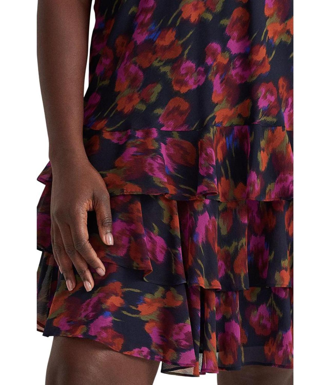 Plus Size Floral Georgette Drop-Waist Dress