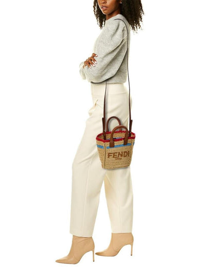 FENDI Sunshine Mini Raffia & Leather Tote