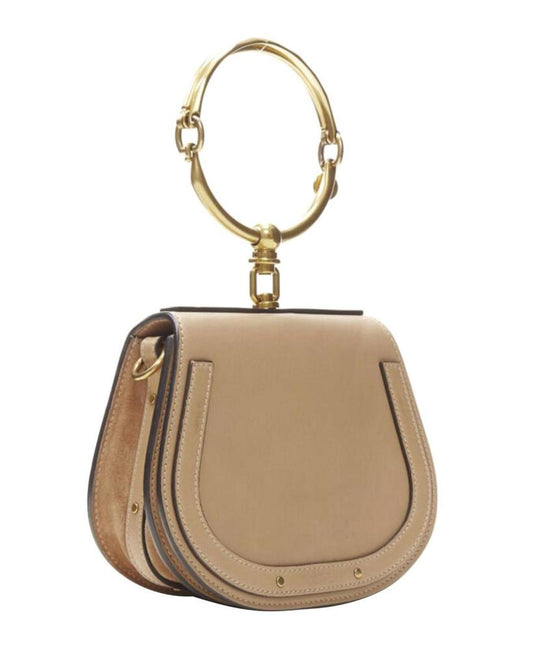 CHLOE Medium Nile gold bangle bracelet handle taupe leather saddle bag