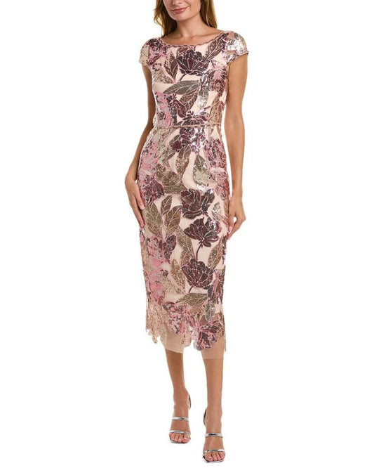 Marchesa Notte Cap Sleeve Sequin Midi Dress