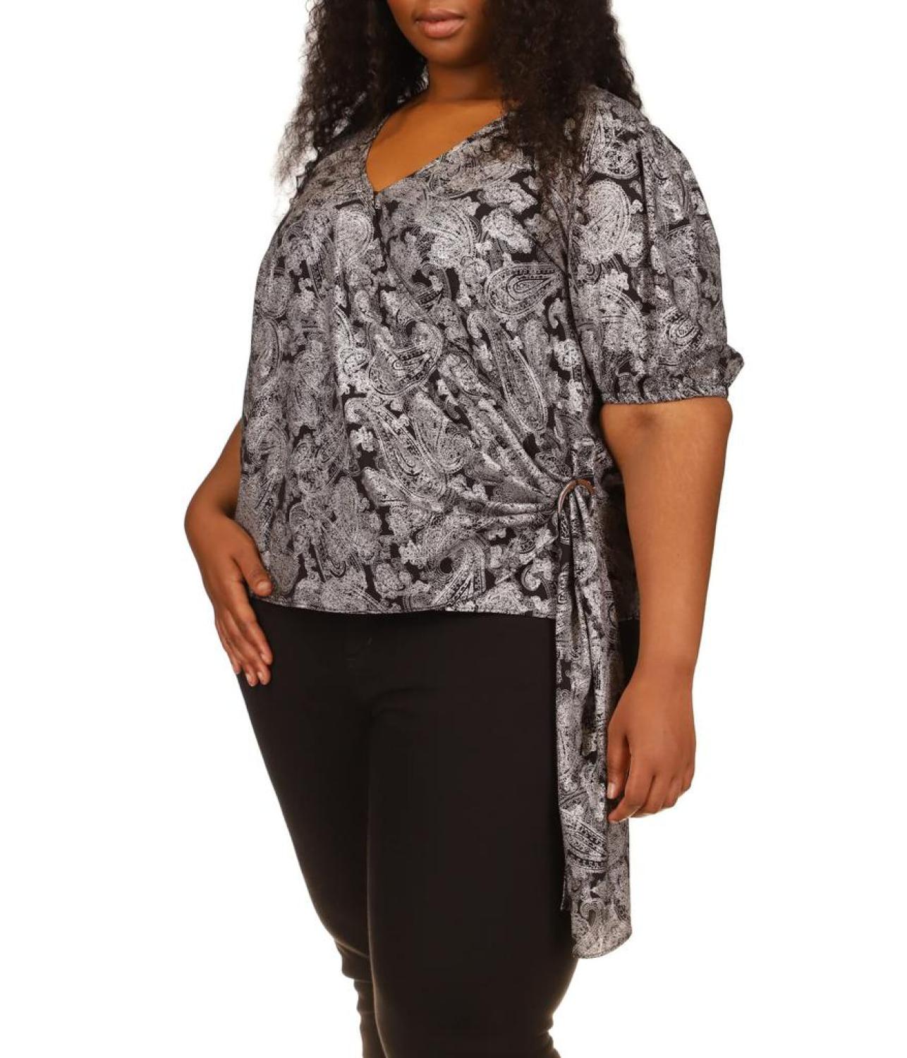 Plus Size Foil Paisley Wrap Top