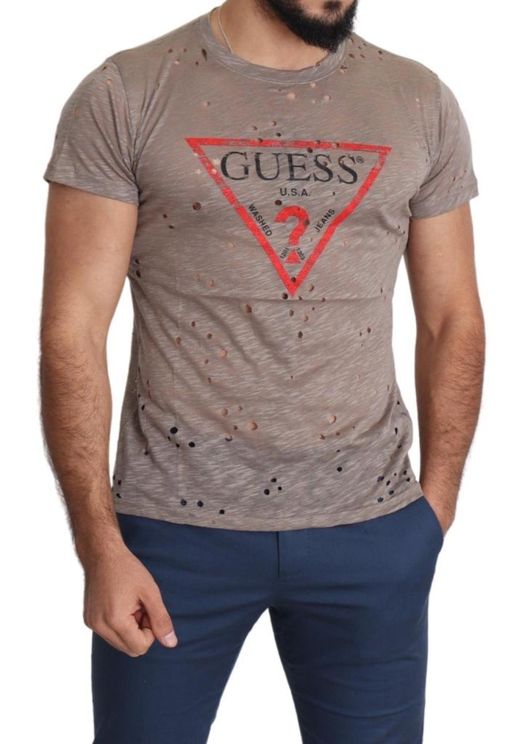 Guess  Cotton Stretch Logo Print Men Casual Perforated Men's T-shirt