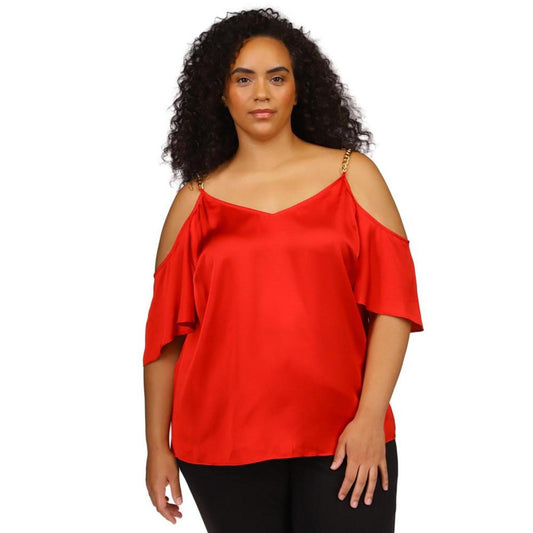 Plus Size Cold-Shoulder Chain Strap Top