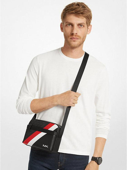 Cooper Logo Stripe and Faux Leather Crossbody Bag