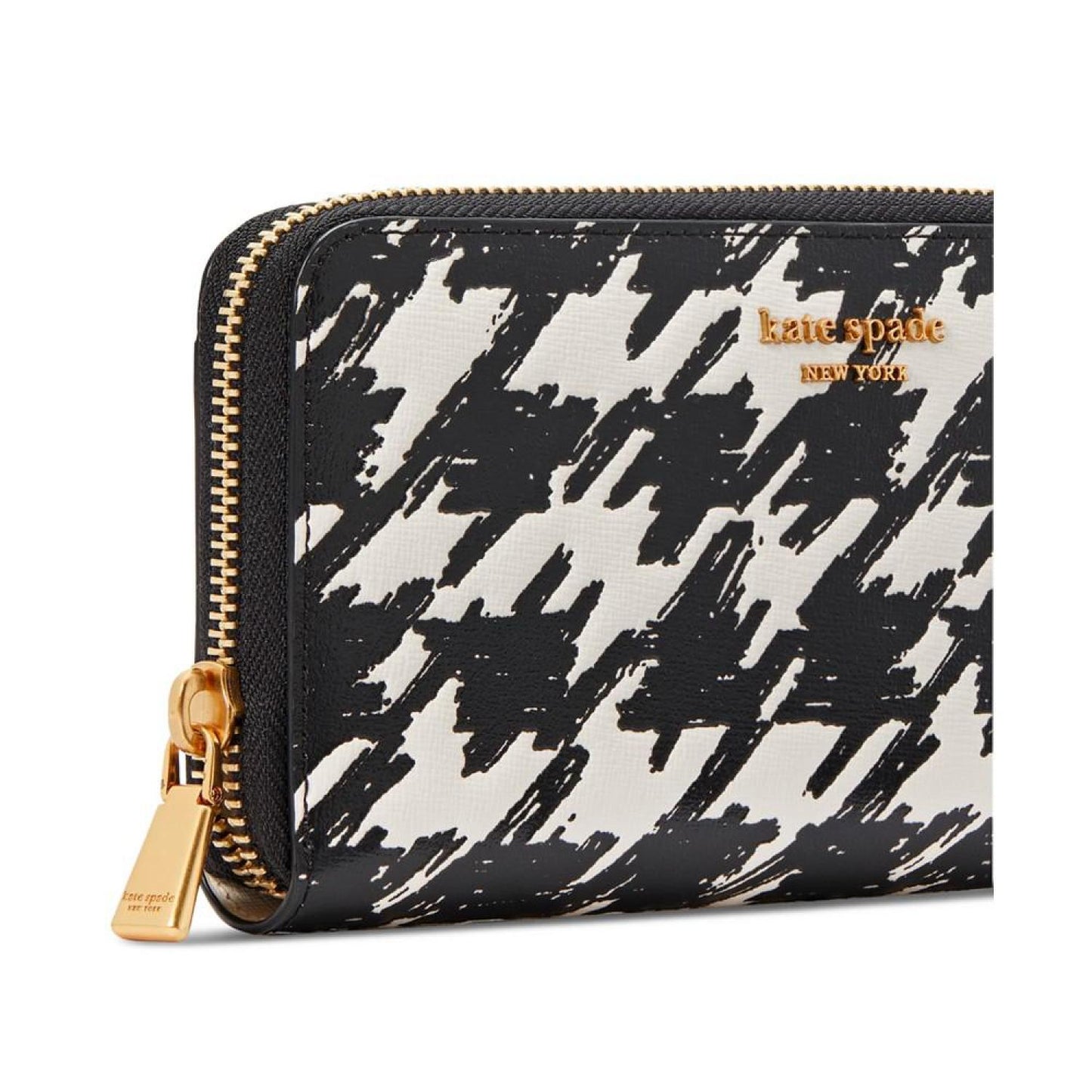 Morgan Painterly Houndstooth Embossed Saffiano Leather Zip Around Continental Wallet