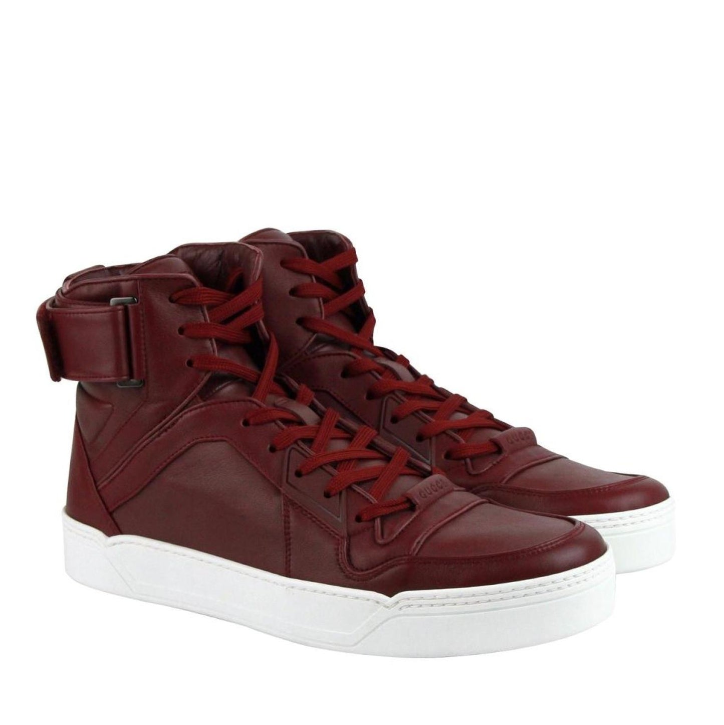 Gucci Men's High Top Strong  Leather Sneakers With Strap