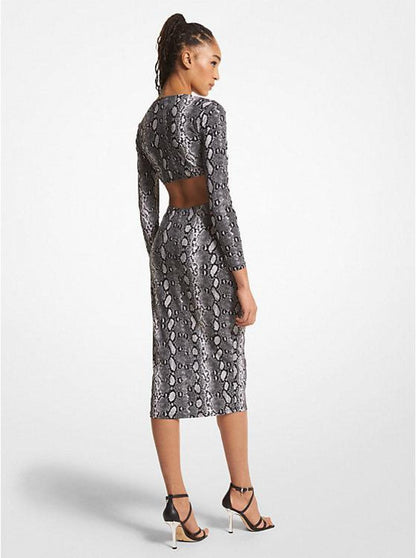 Snake Print Matte Jersey Cutout Dress