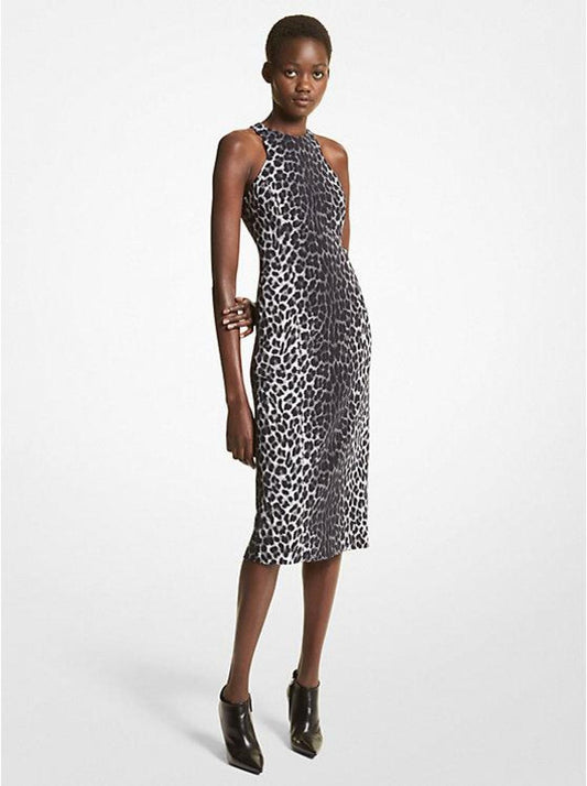 Leopard Print Stretch Cady Racerback Sheath Dress