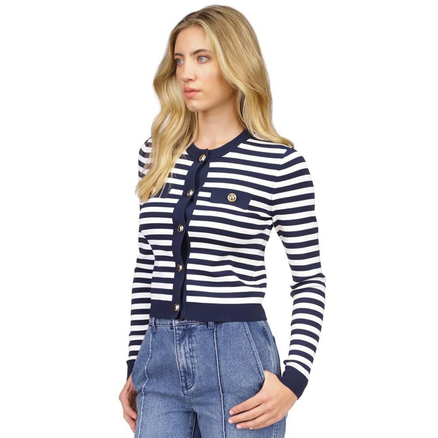 Women's Striped Button-Front Cardigan