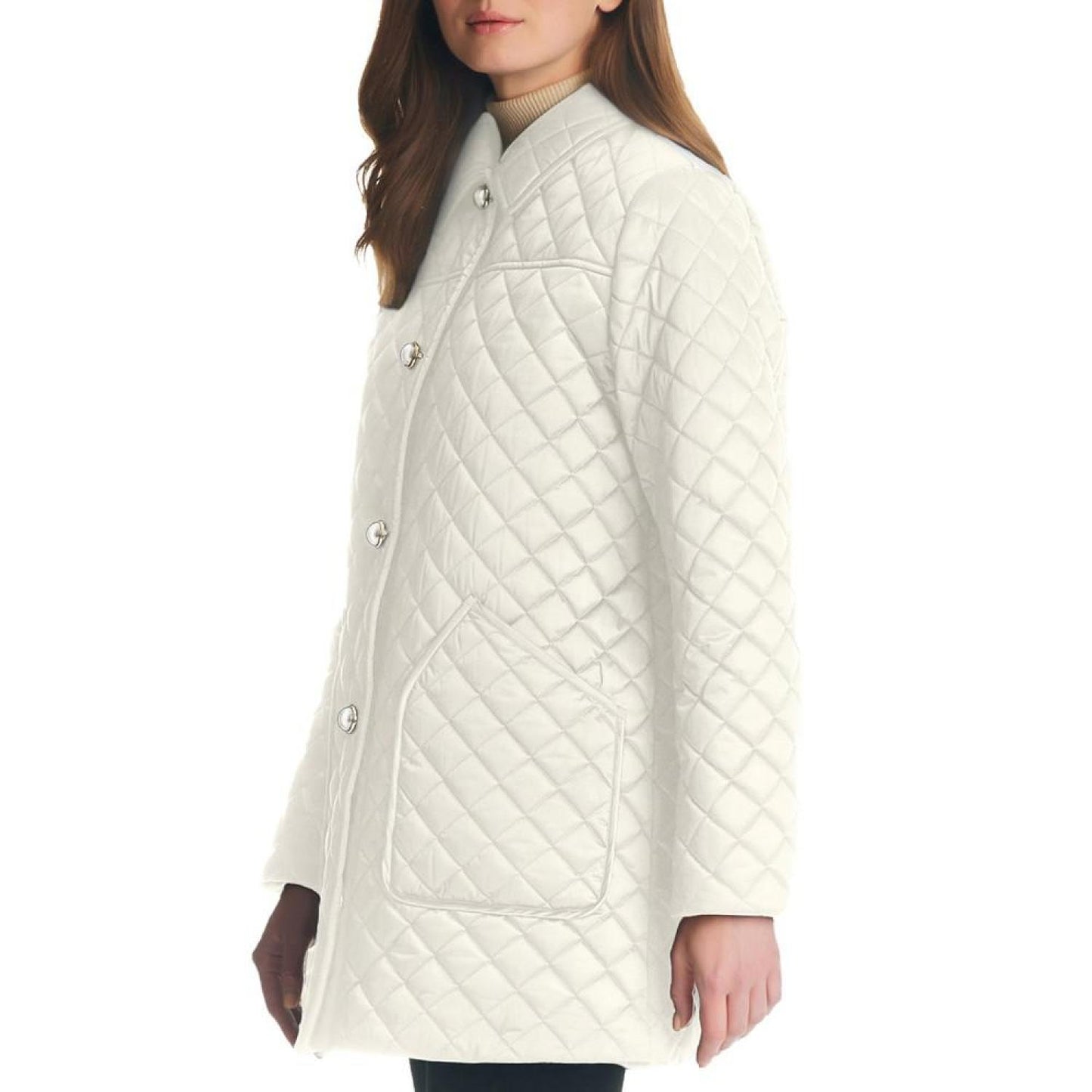 Women's Imitation-Pearl-Button Quilted Coat