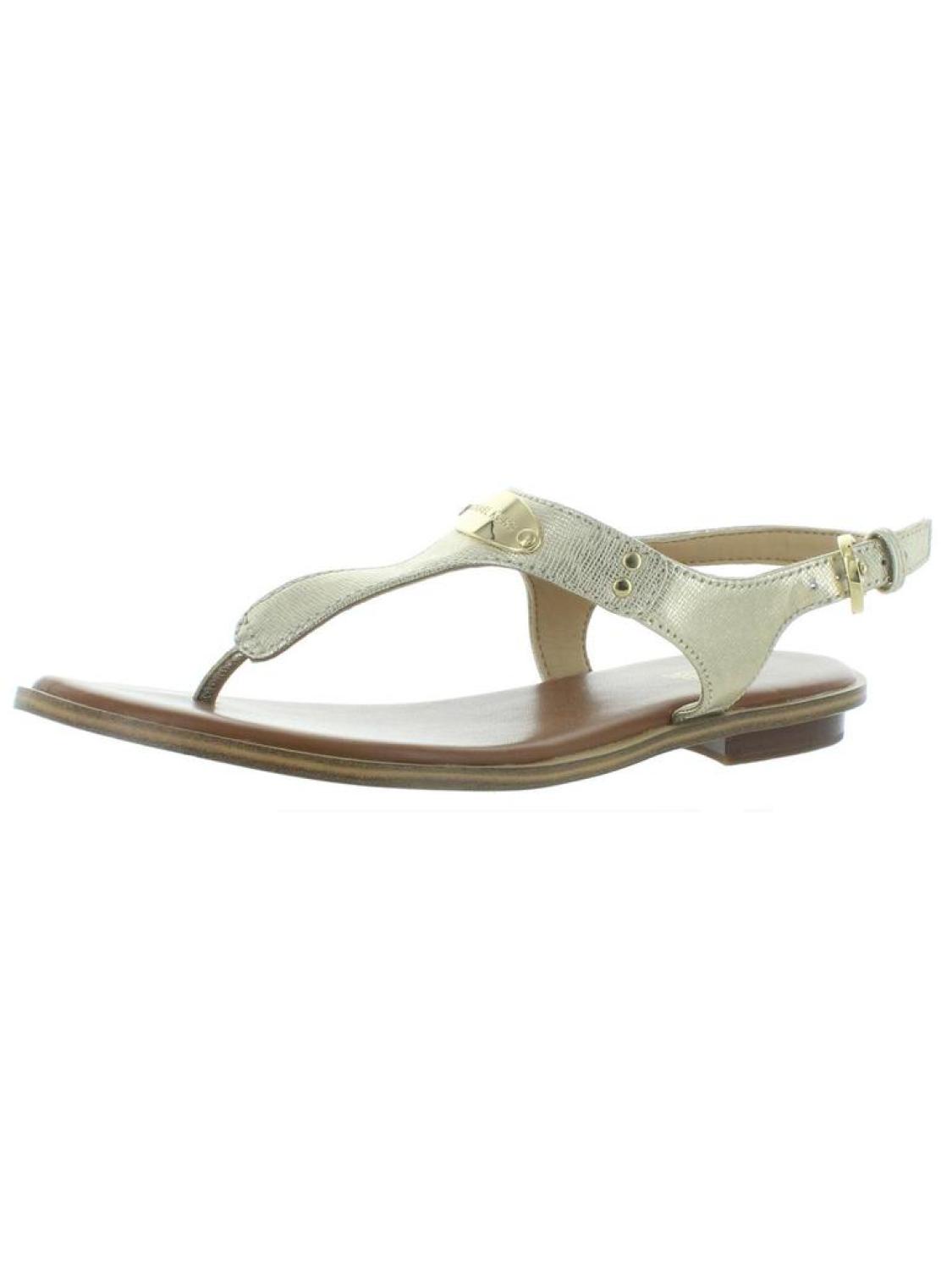 MK Plate Womens Leather Metallic Thong Sandals