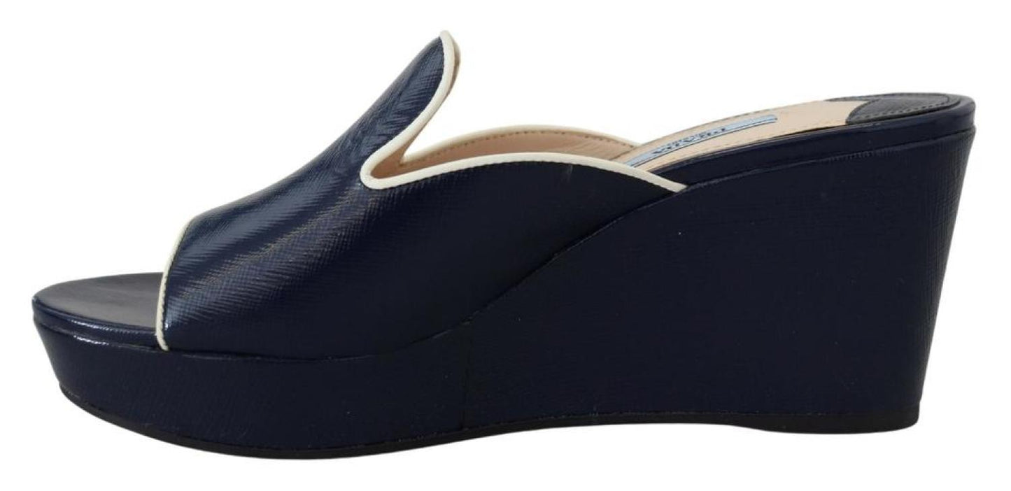 Prada Royal Wedges Sandals Slip On Leather Women's Shoes