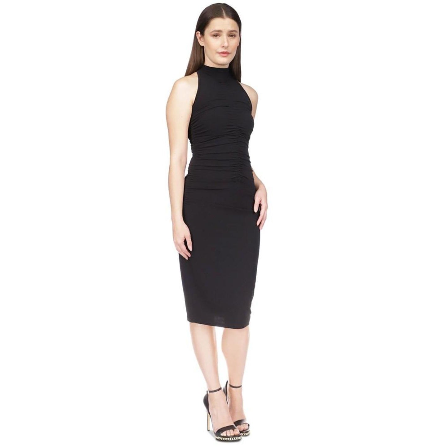 Women's Ruched Mock-Neck Sleeveless Midi Dress