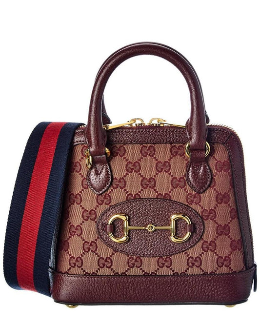 Gucci Horsebit 1955 GG Canvas & Leather Top Handle Shoulder Bag