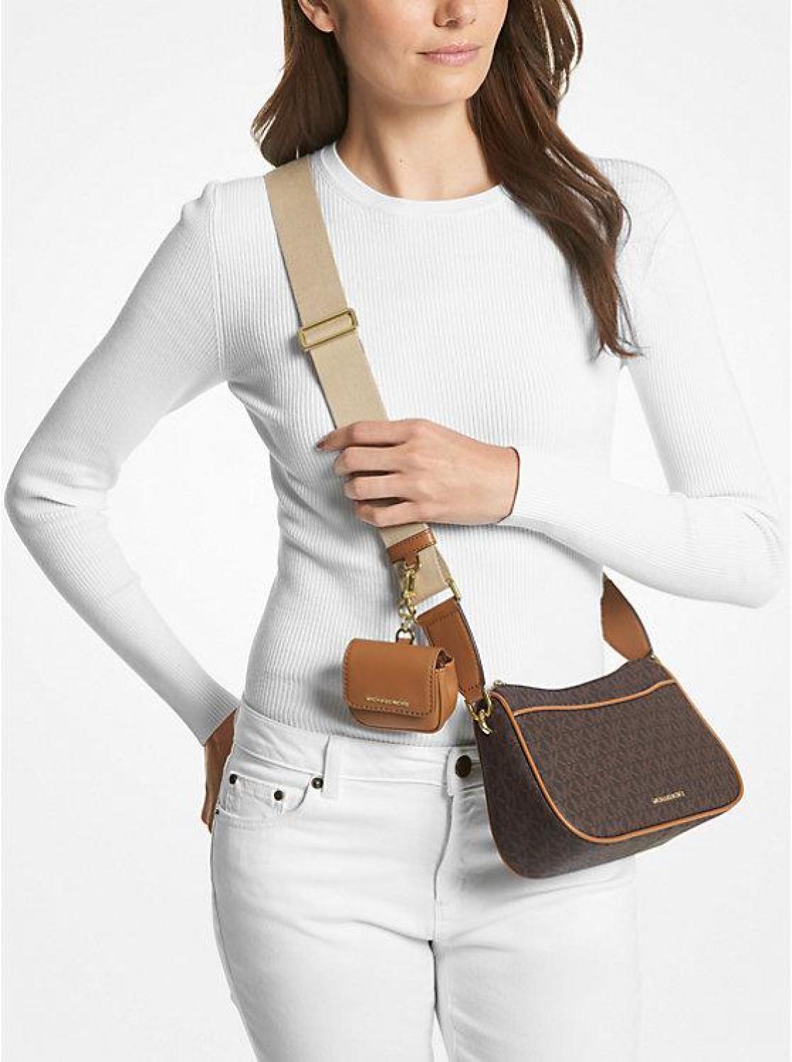 Jet set medium logo and leather crossbody outlet bag