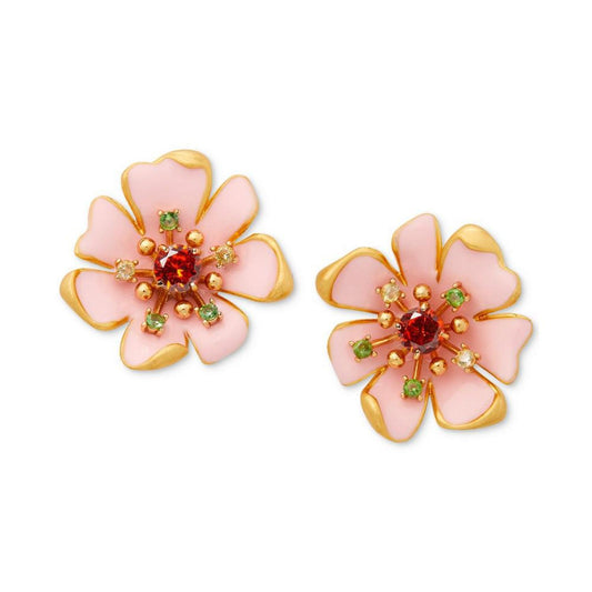 Gold-Tone Multicolor Cubic Zirconia Flower Statement Stud Earrings