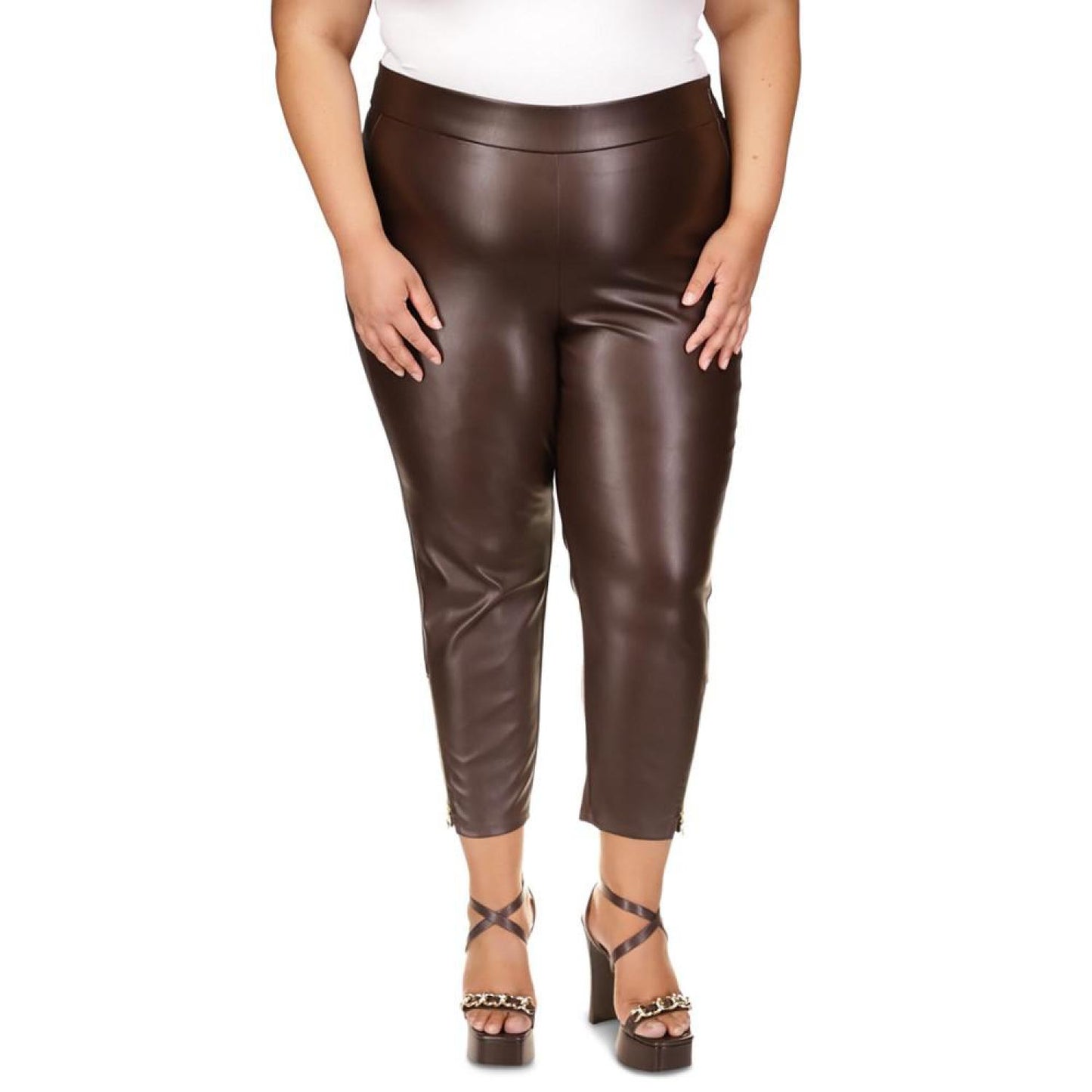 Plus Size Faux-Leather Skinny Ankle Pants