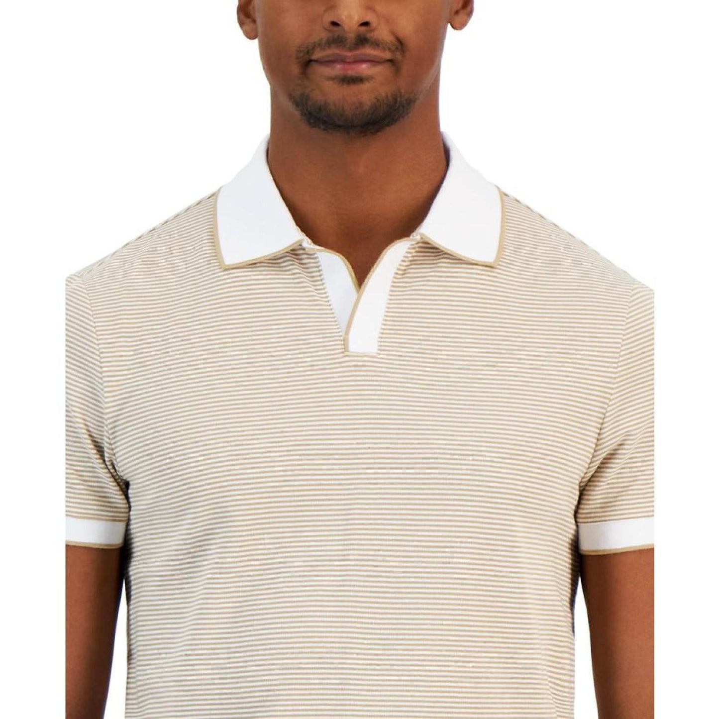 Men's Open Collar Short Sleeve Striped Polo Shirt