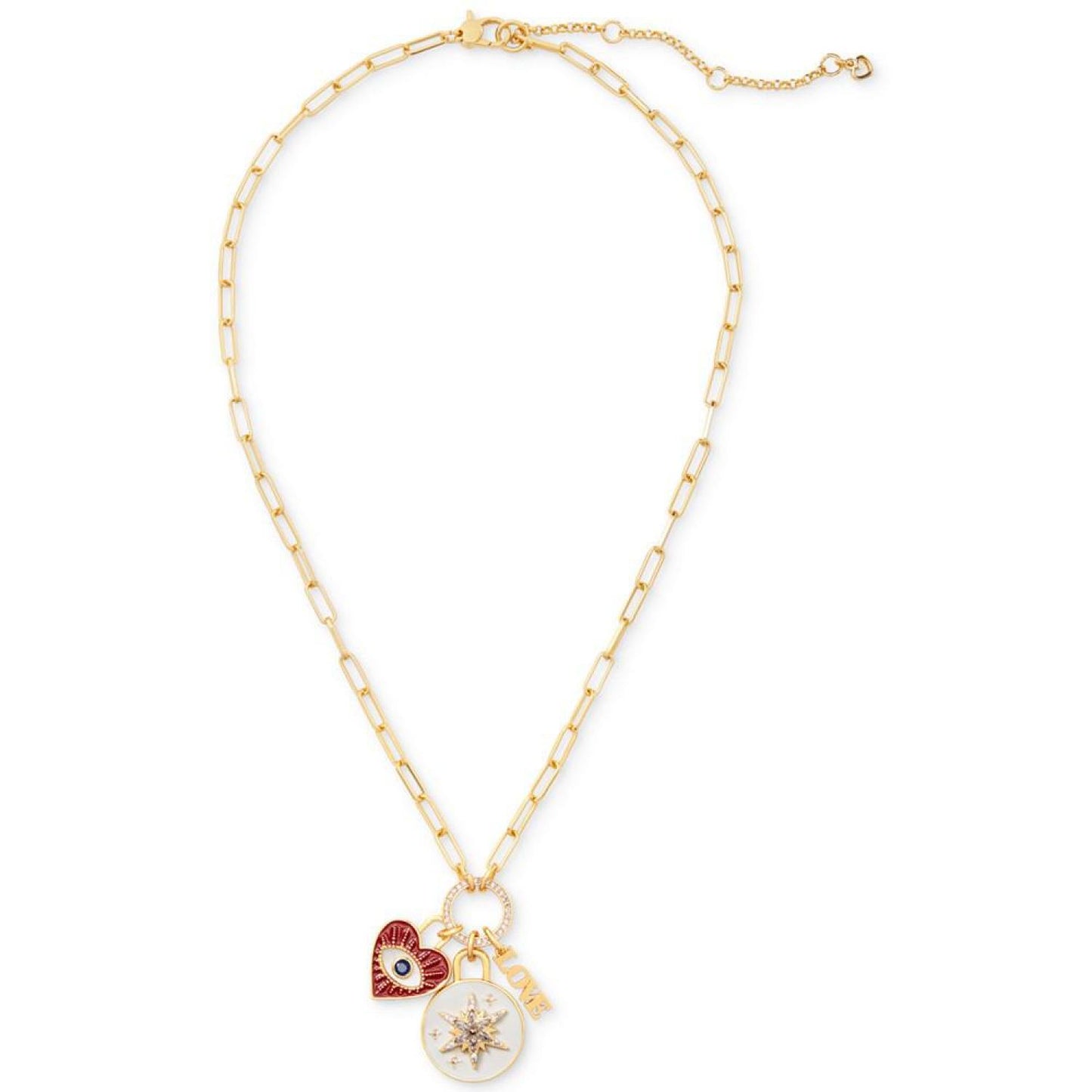 Gold-Tone Crystal & Mother-of-Pearl Evil Eye Heart Multi-Charm Pendant Necklace, 18" + 3" extender