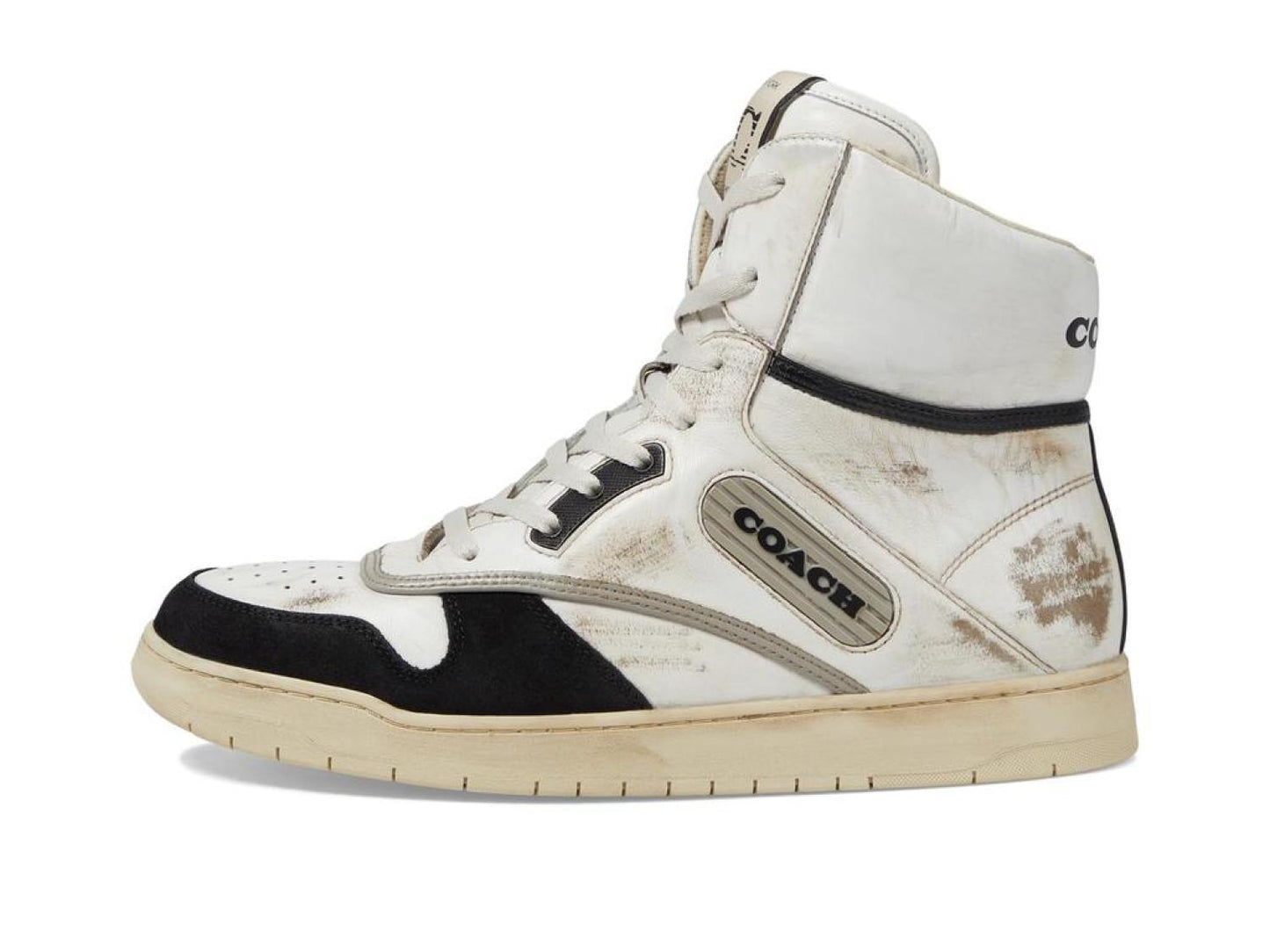 Distressed Leather and Suede High-Top Sneaker