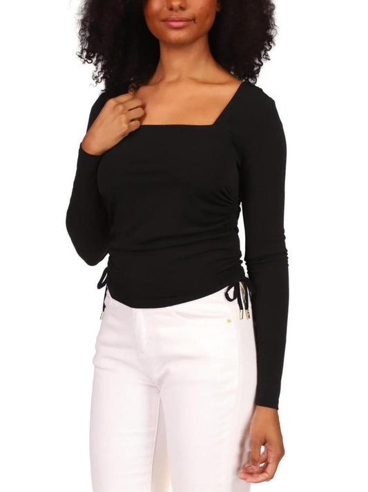 Womens Ruched Square Neck Pullover Top