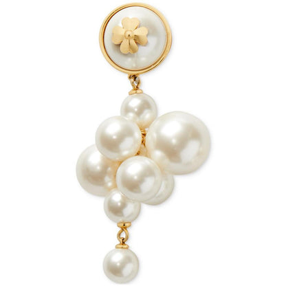 Gold-Tone Spade Flower Emblem Imitation Pearl Cluster Drop Earrings