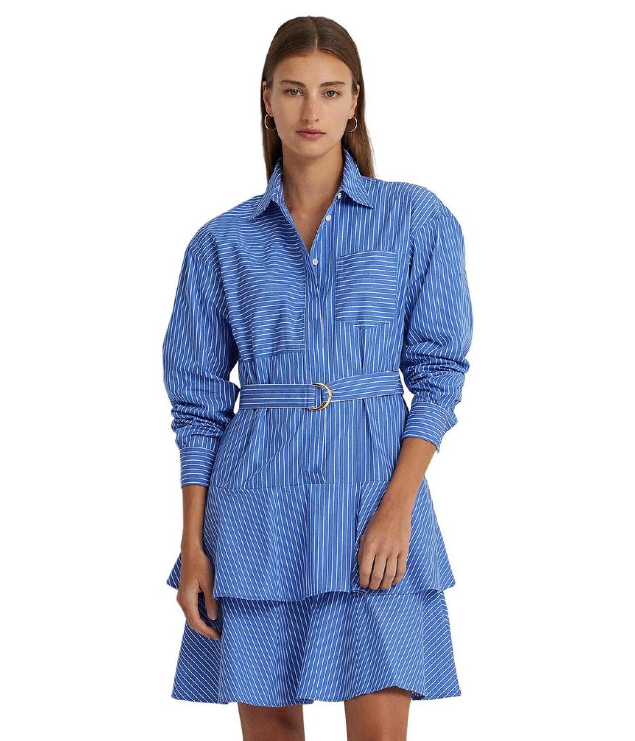 Striped Broadcloth Tiered Shirtdress