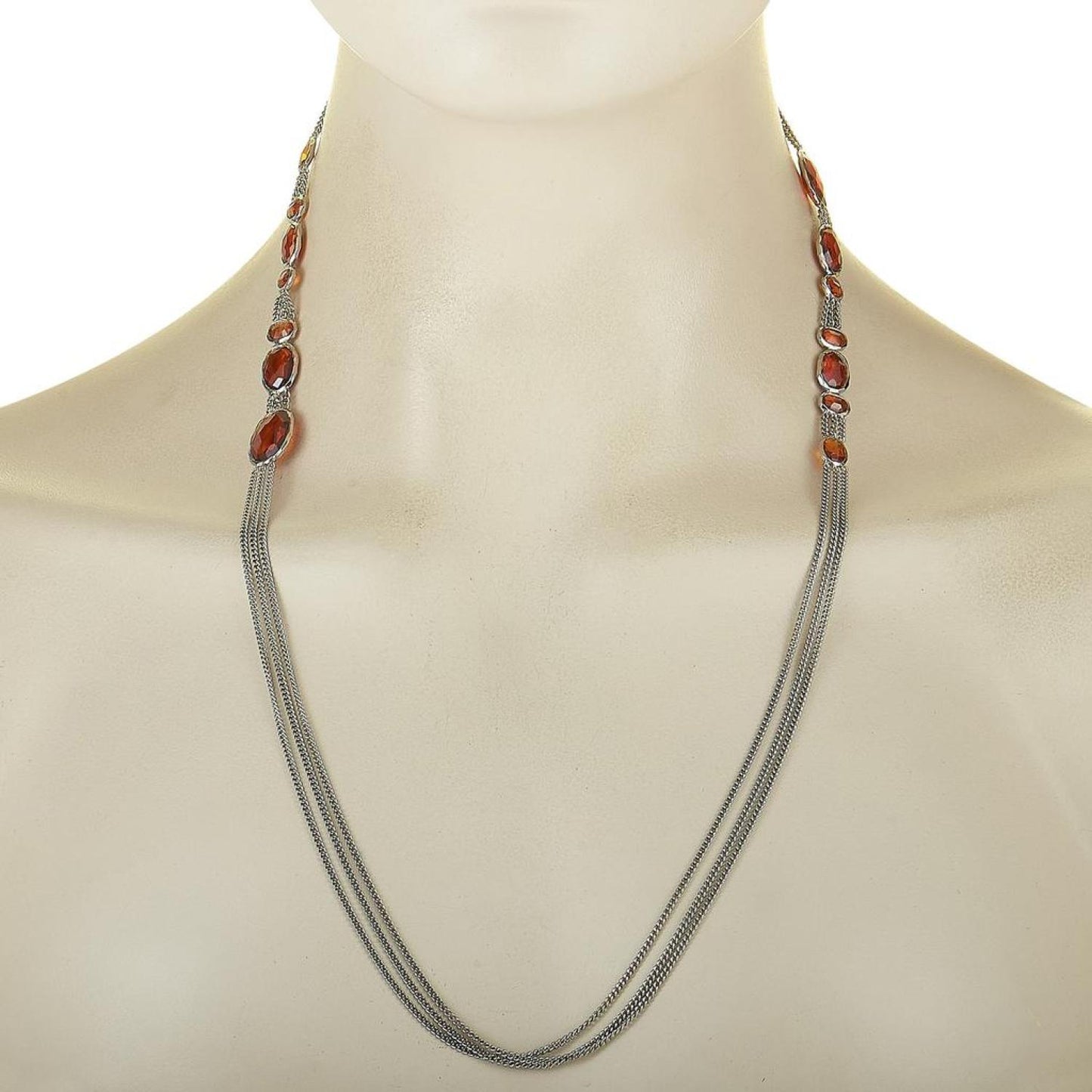 Gucci Raindrop Silver and Synthetic Orange Stone Necklace