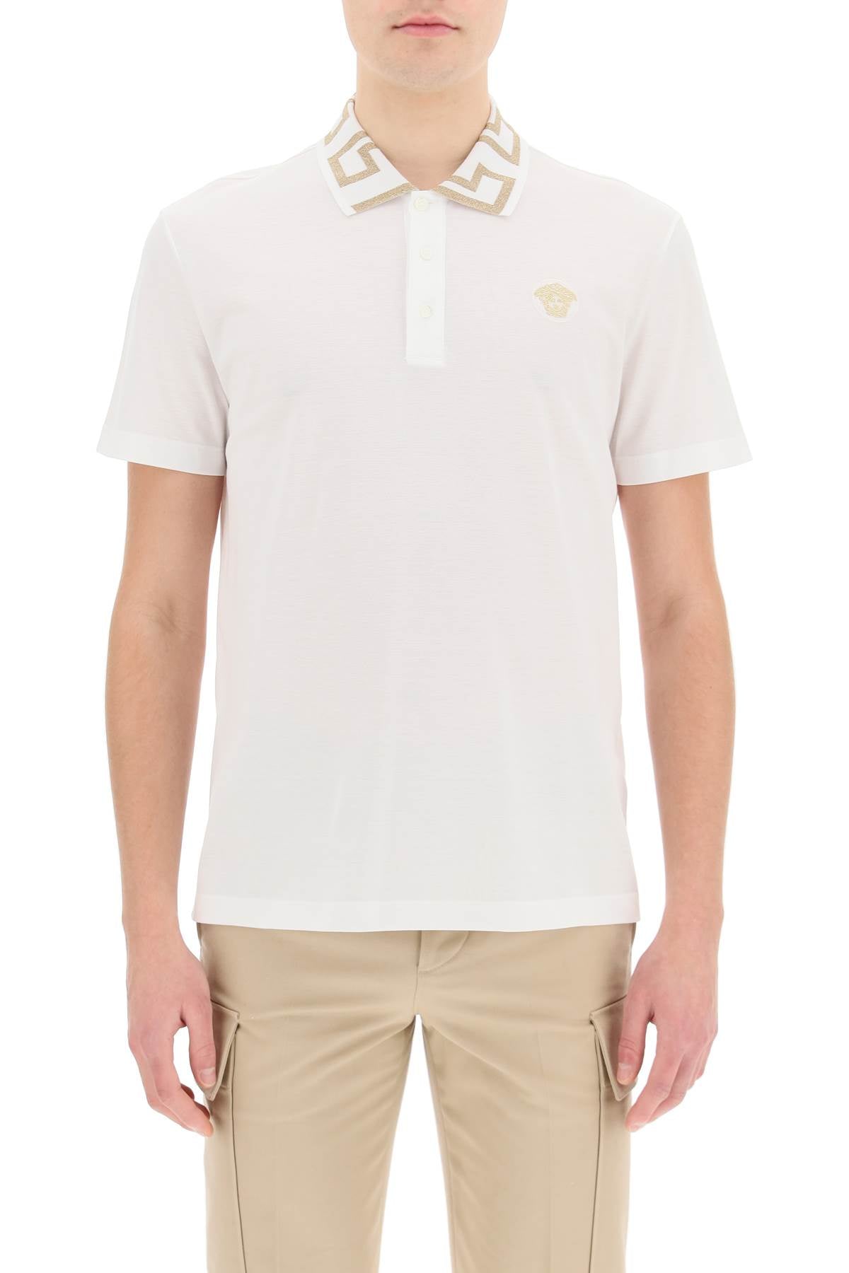 Versace taylor fit polo shirt with greca collar