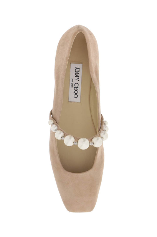 Jimmy choo suede leather ballerina flats with pearl