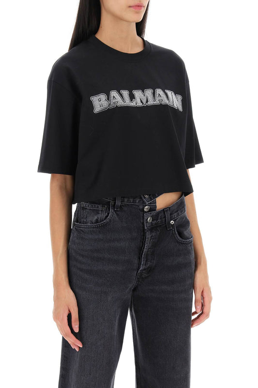 Balmain rhinestone-studded logo t-shirt