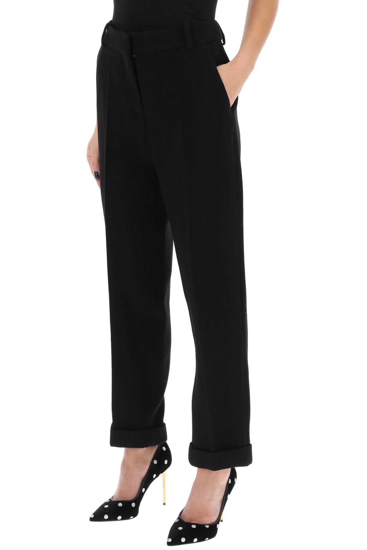 Balmain cuffed wool crepe trousers