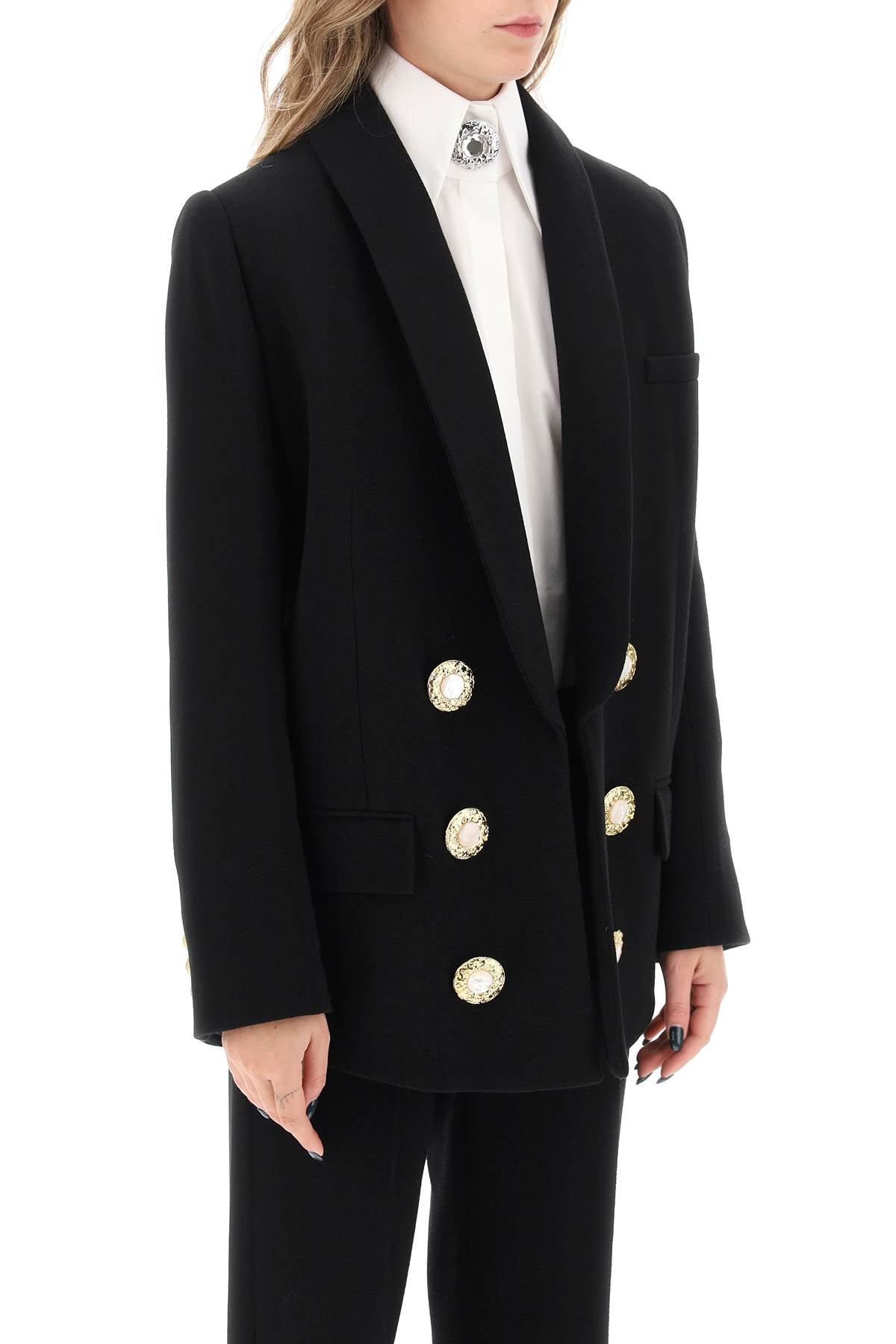 Balmain wool crepe open jacket