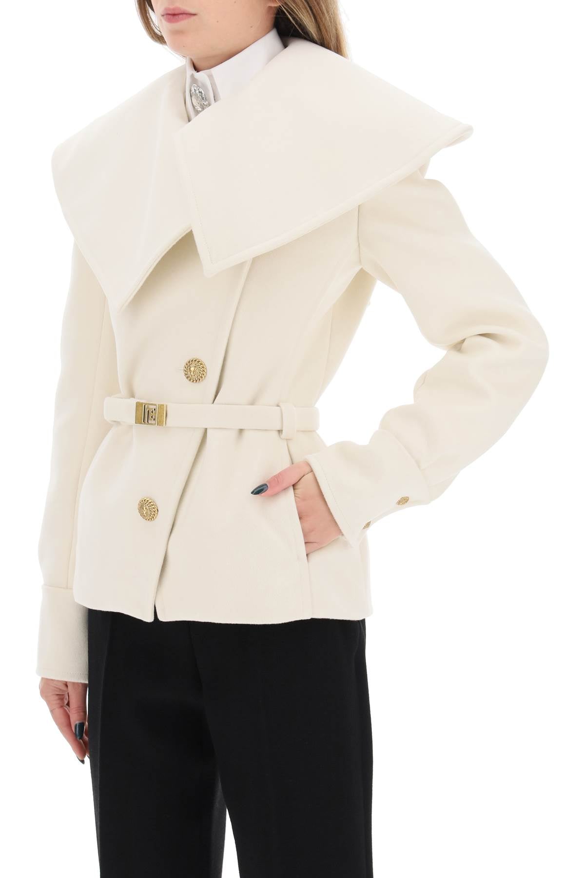 Balmain belted double-breasted peacoat