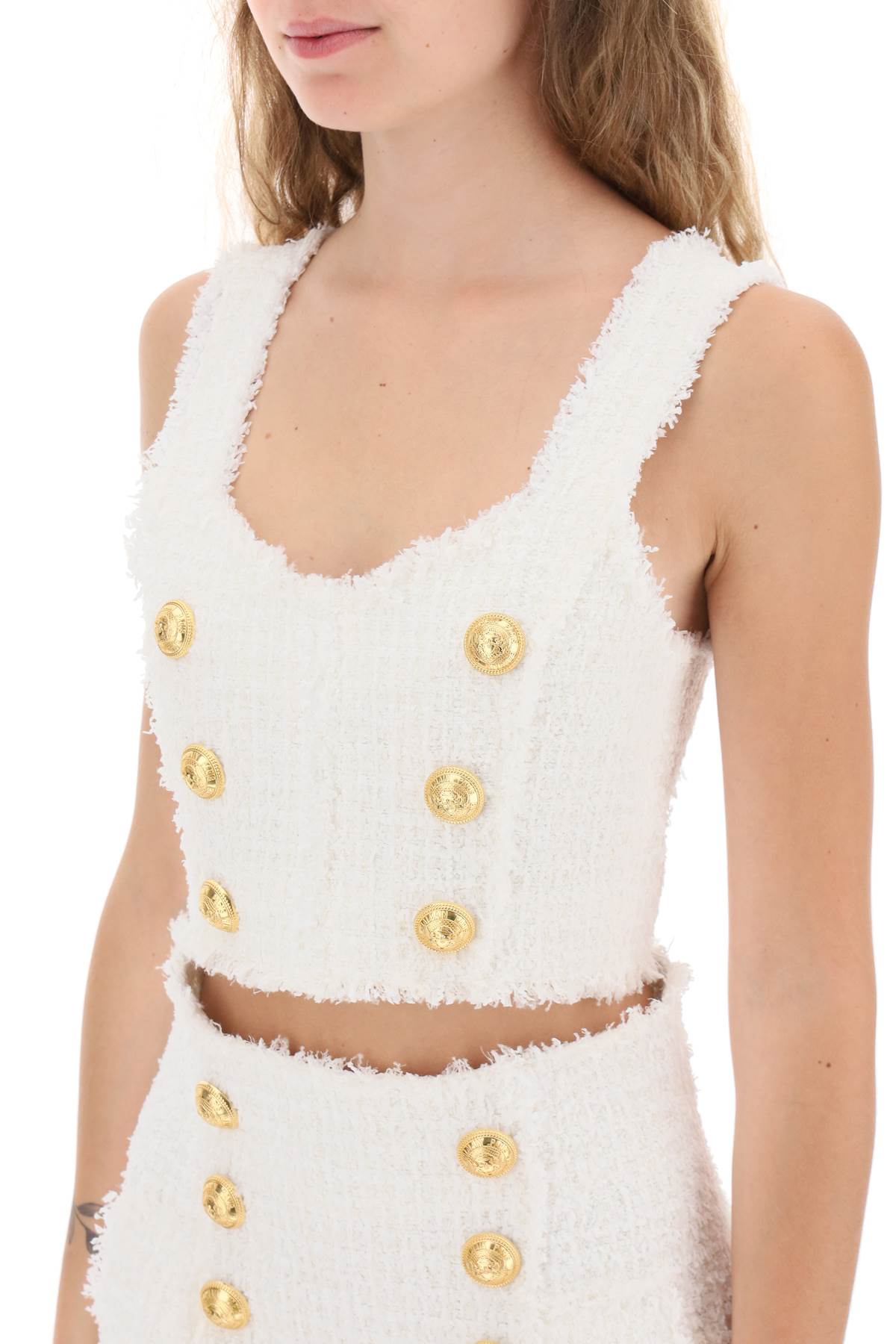 Balmain cropped tank top in monochrome tweed